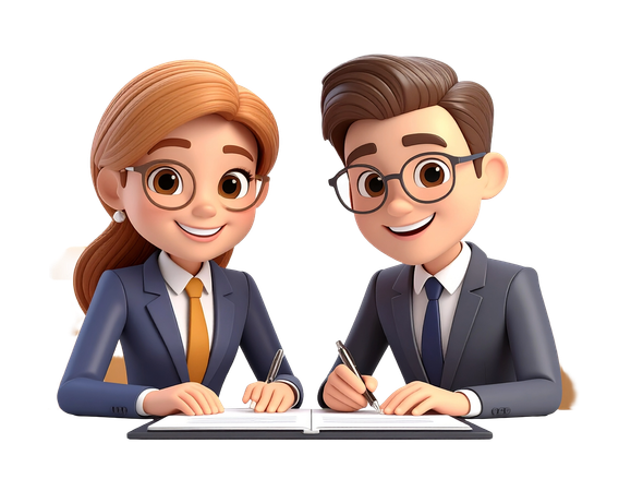 AI Business man and woman signing contract together  3D Illustration