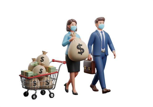 AI Business partners wearing masks managing finances and wealth  3D Illustration