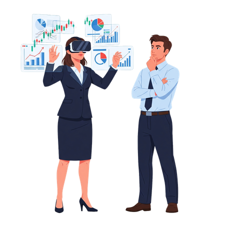 AI Business people using virtual reality for financial data analysis and stock trading in the metaverse  Illustration