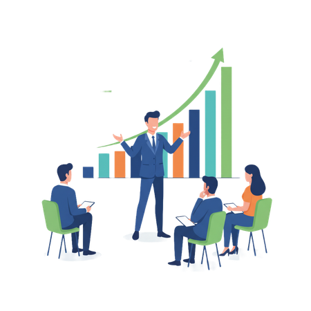 AI Business presentation with manager explaining financial growth chart to team during a corporate meeting and seminar for sales strategy  Illustration