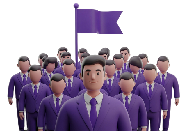 AI Business Professionals Following a Leader to Victory  3D Illustration