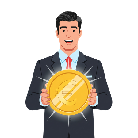 AI Businessman holding Euro Coin  Illustration