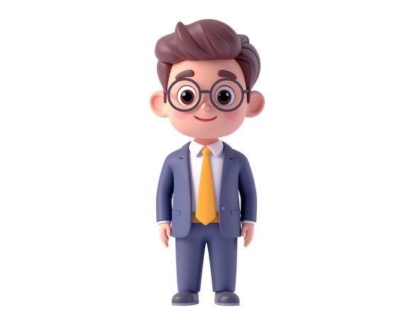 AI Businessman in blue suit and glasses smiling  3D Illustration
