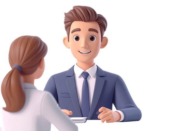AI Businessman in job interview talking with female recruiter  3D Illustration