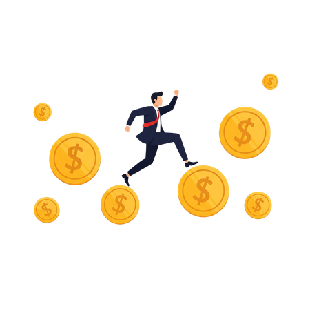 AI Businessman Jumping on Coin Stones  Illustration