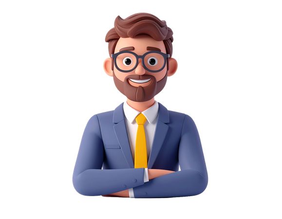 AI Businessman smiling with arms crossed in glasses  3D Illustration
