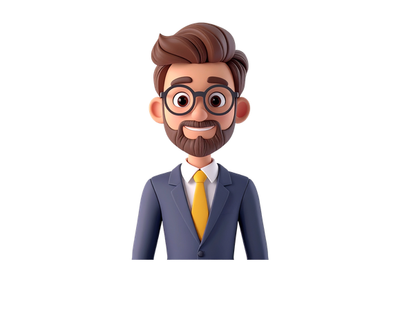 AI Businessman with beard and glasses in suit and tie  3D Illustration