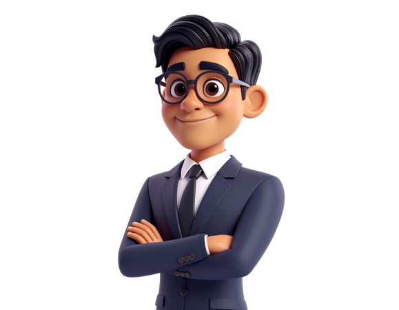 AI Businessman with glasses and arms crossed smiling  3D Illustration