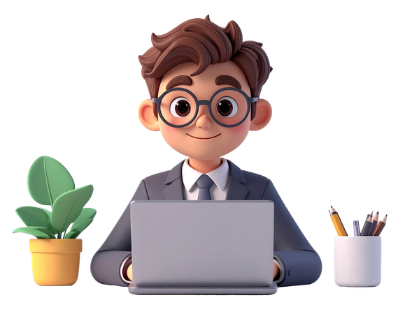 AI Businessman working on laptop  3D Illustration