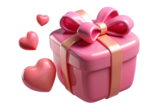 AI Caixa de presente rosa com fita e corações  Imagem
