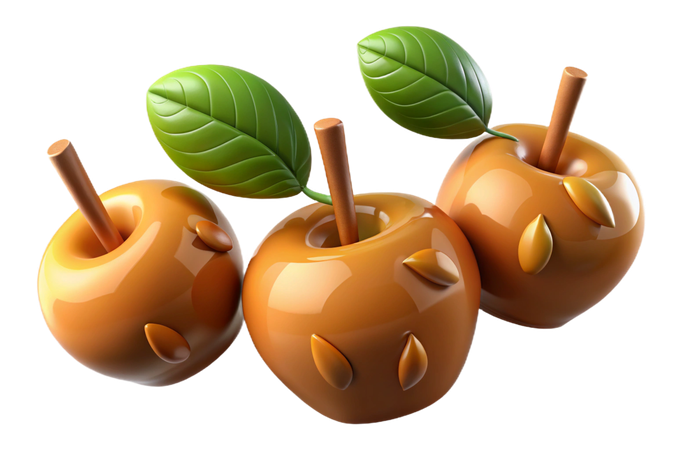 AI Caramel apples with leaves 3D Illustration