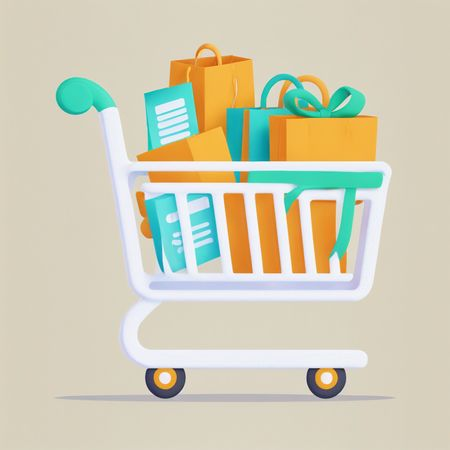 AI Carrinho de compras com sacolas de presentes  Imagem