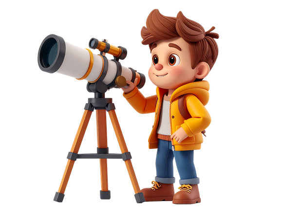 AI Cartoon boy with telescope on tripod for astronomy exploration and science learning  Illustration