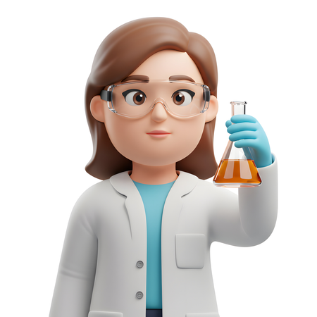 AI Cartoon Female Scientist Holding Flask Research Lab 3D Illustration