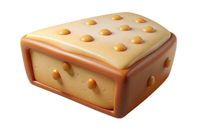 AI Cartoon slice of cheese with rounded edges and small bumps  3D Icon