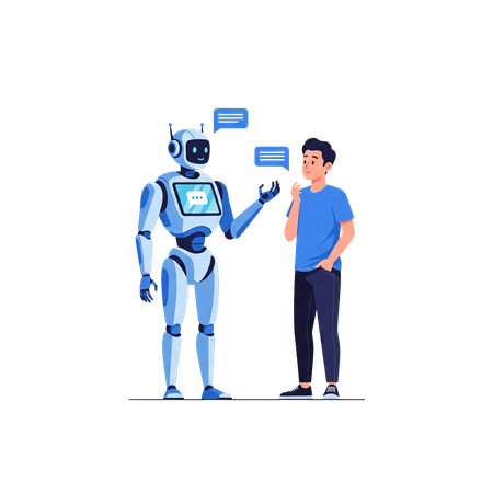 AI Chatbot Assistant Helping Human with AI Chat  Illustration