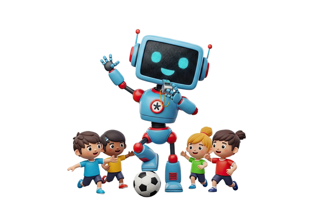 AI Children and robots enjoying sports day together  3D Illustration