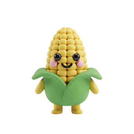 AI Clay corn cob character with a happy face  3D Illustration