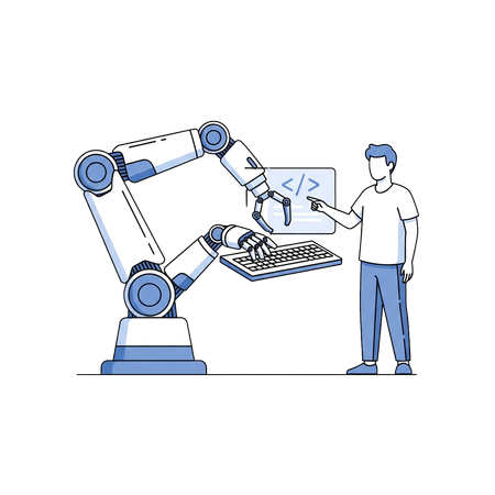 AI Codificación de brazo robótico con desarrollador humano  Imagen