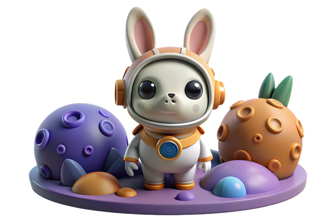 AI Coelhinho astronauta fofo com planetas  Imagem