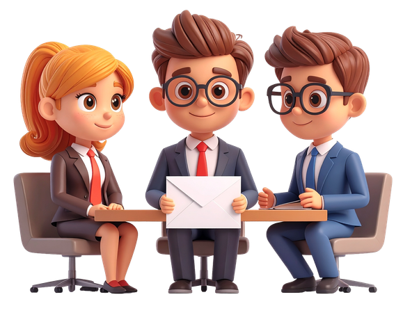 AI Corporate business team at desk for job interview  3D Illustration
