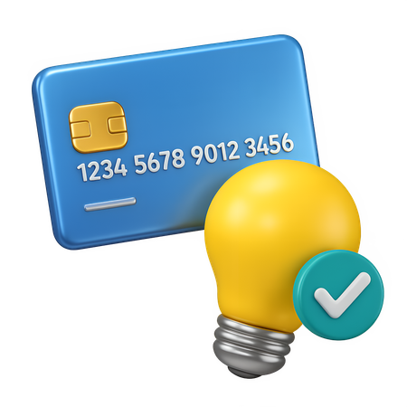 AI Credit Card with Light Bulb and Checkmark  3D Icon