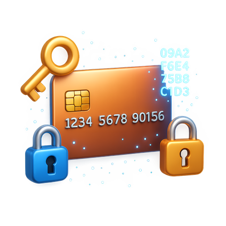 AI Credit Card with Locks, Key & Encryption Code  3D Icon