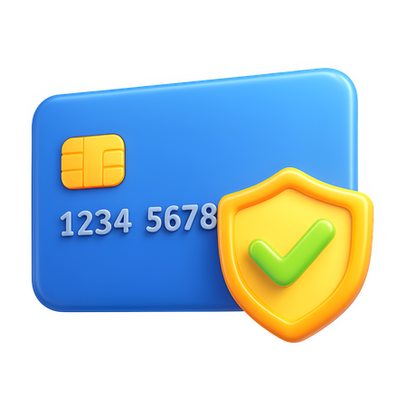 AI Credit Card with Security Shield Checkmark  3D Icon