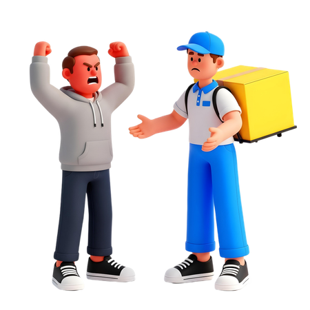 AI Customer gets angry on delivery man  3D Illustration