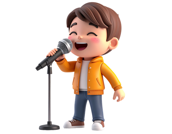 AI Cute   boy singing with a microphone  3D Illustration