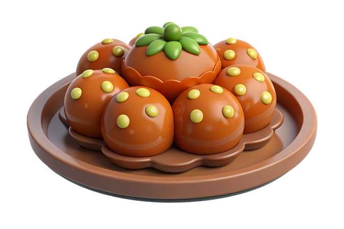 AI Cute cartoon strawberry shaped desserts on a wooden plate  3D Icon