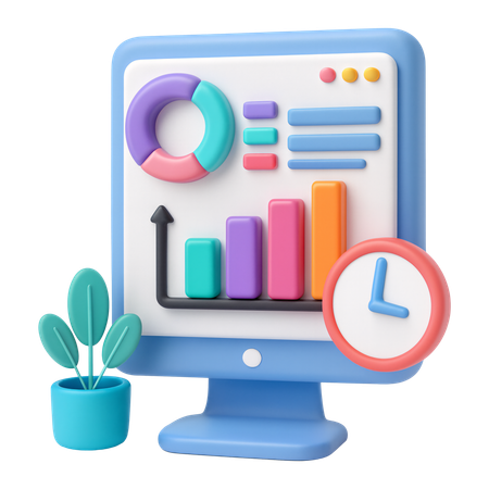 AI Data Analytics Dashboard On Computer 3D Icon