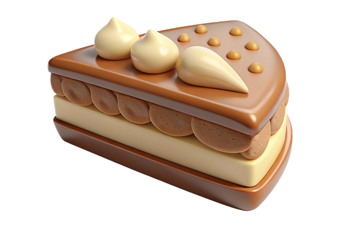 AI Delicious chocolate layer cake slice with cream swirls  3D Icon