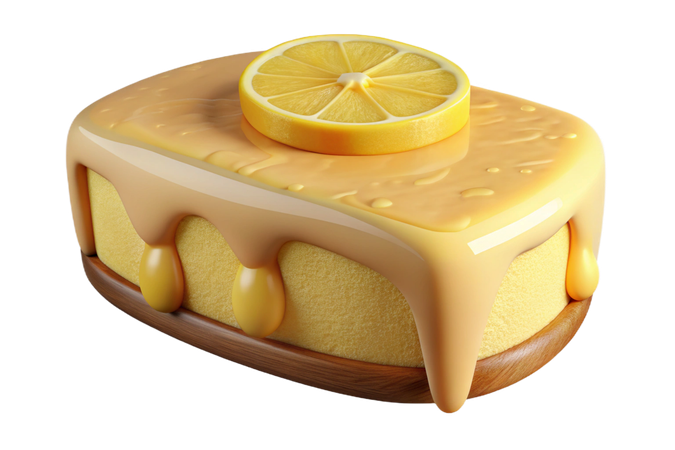 AI Delicious lemon cake slice with glaze and fresh citrus topping  3D Icon