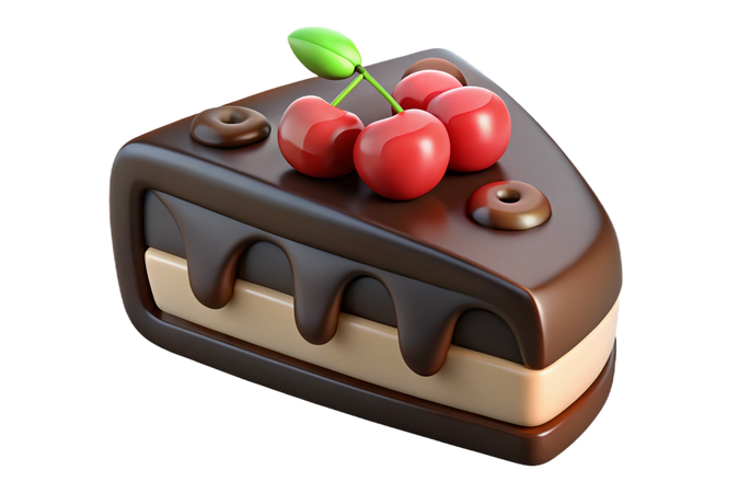 AI Delicious slice of chocolate cake with cherries and frosting  3D Icon