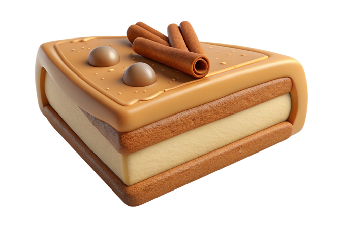 AI Delicious slice of layered cake with cinnamon sticks and chocolate pearls  3D Icon