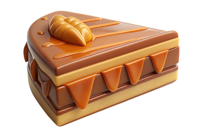AI Delicious slice of layered chocolate cake with caramel drizzle  3D Icon