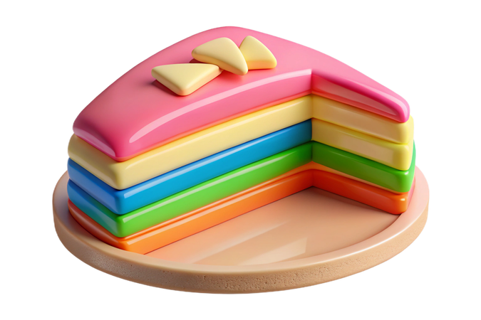 AI Delicious slice of rainbow layered cake with pink frosting  3D Icon