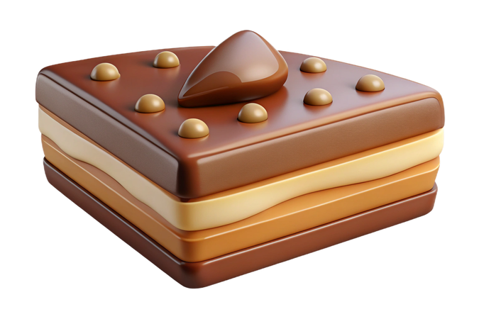 AI Delicious square chocolate layer cake with cream and nuts  3D Icon