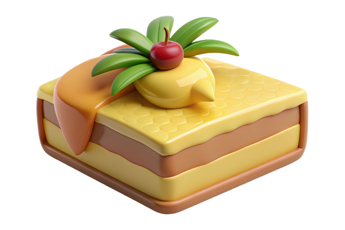 AI Delicious square layered cake with a fruit topping  3D Icon
