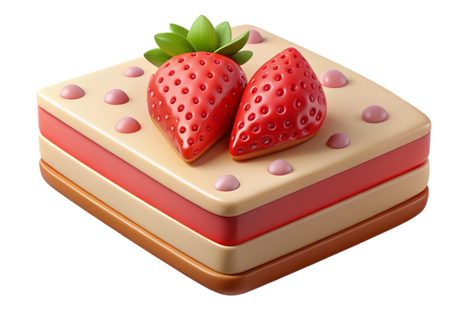 AI Delicious square strawberry cake with fresh fruit on top  3D Icon