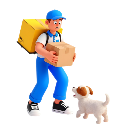 AI Delivery man blocks Dog on road  3D Illustration