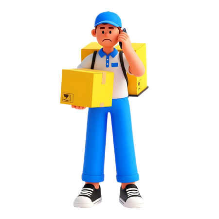 AI Delivery man Calling Support agent  3D Illustration