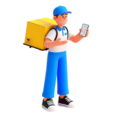 AI Delivery man Checks tracking Address  3D Illustration