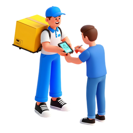 AI Delivery man doing digital signature  3D Illustration