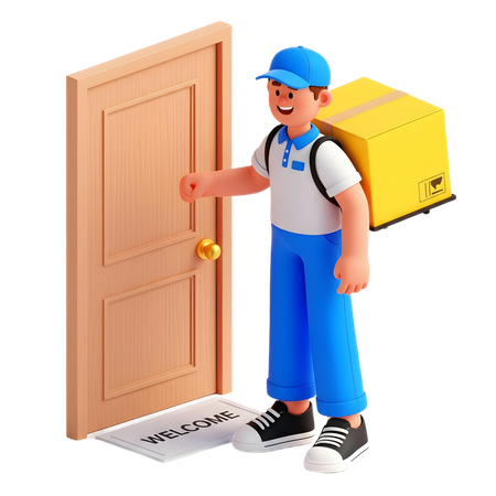 AI Delivery man doing door delivery  3D Illustration