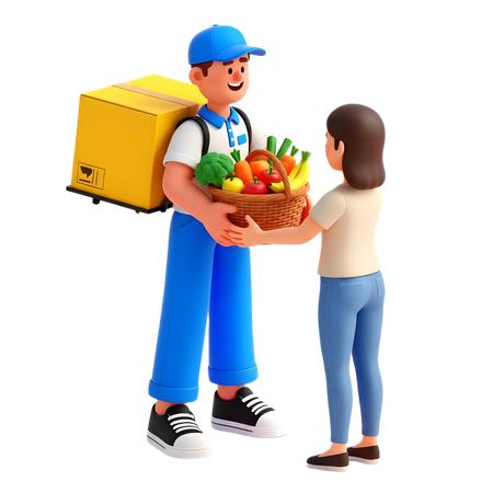AI Delivery man doing Grocery Delivery  3D Illustration