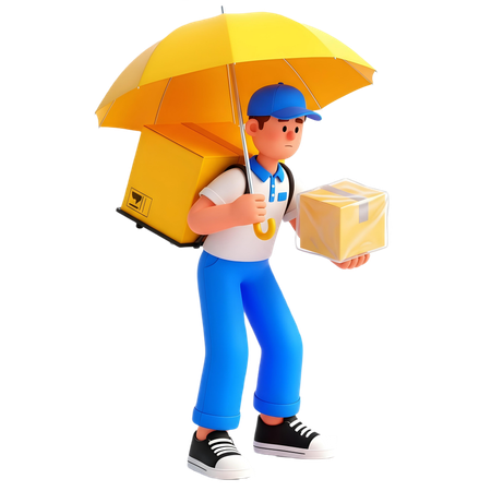 AI Delivery man doing Rain Delivery  3D Illustration