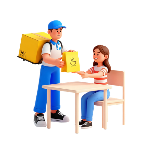 AI Delivery man doing Restaurant Delivery  3D Illustration