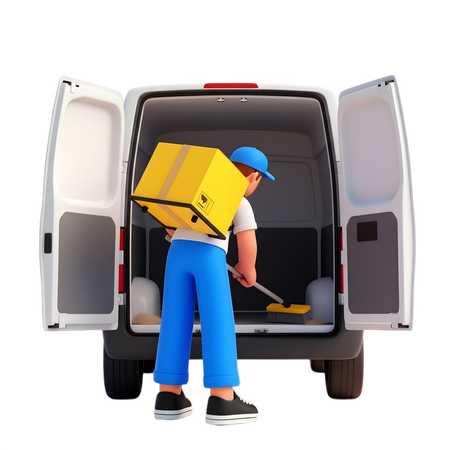 AI Delivery man doing Van Cleaning  3D Illustration